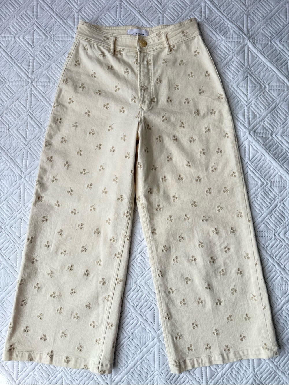 Dear John Audrey High Rise Cropped Wide Leg embroidered Jeans Size 27
